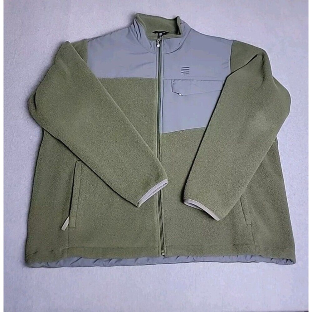 Lands End Fleece Jacket Mens 2XLOlive Green Full Zip Outdoors Hiking Lightweight